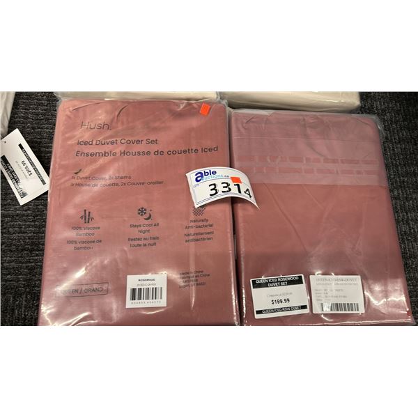 2 X HUSH ICED DUVET COVER SETS. QUEEN. ROSEWOOD