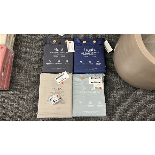 4 X HUSH ICED DUVET COVER SETS. KING. ASST COLORS. RETAIL $1140