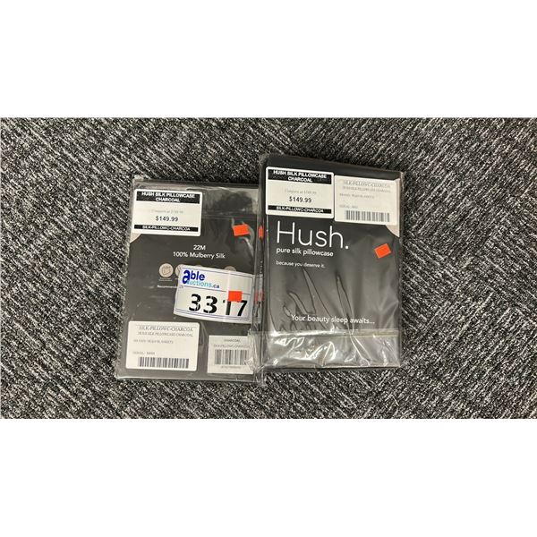 2 X HUSH SILK PILLOWCASE. 100% MULBERRY PURE SILK. CHARCOAL. RETAIL $340