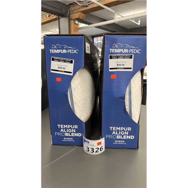PAIR OF TEMPUR-PEDIC QUEEN HYBRID PILLOWS. TEMPUR ALIGN. RETAIL $560