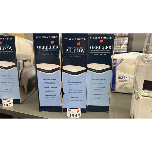 3 X STEARNS AND FOSTER QUEEN MEMORY FOAM PILLOWS. RETAIL $900