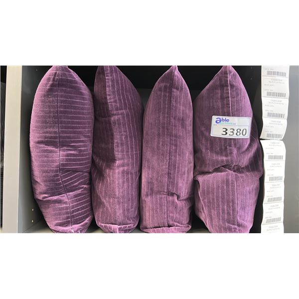 GROUP OF 4 PURPLE CUSHIONS.