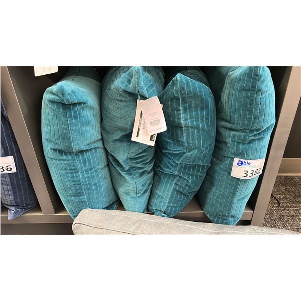 GROUP OF 4 TEAL CUSHIONS.