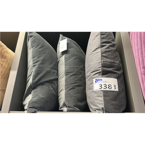 GROUP OF 3 GREY CUSHIONS.