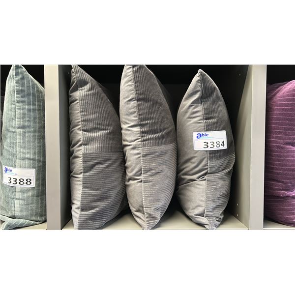 GROUP OF 3 GREY CUSHIONS.