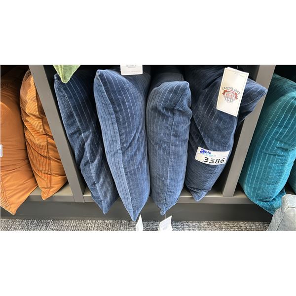 GROUP OF 4 BLUE CUSHIONS.