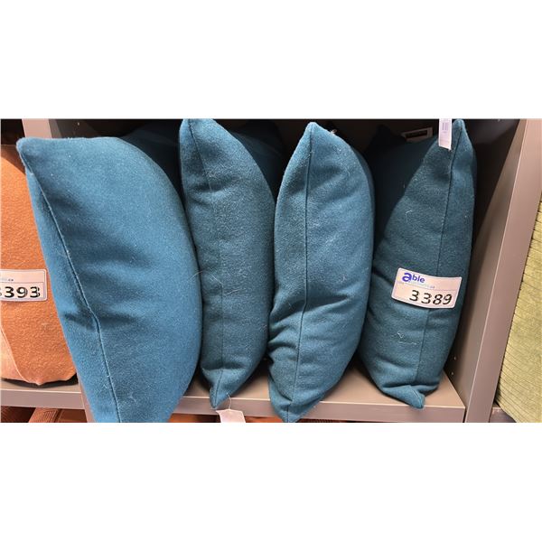 GROUP OF 4 BLUE CUSHIONS.