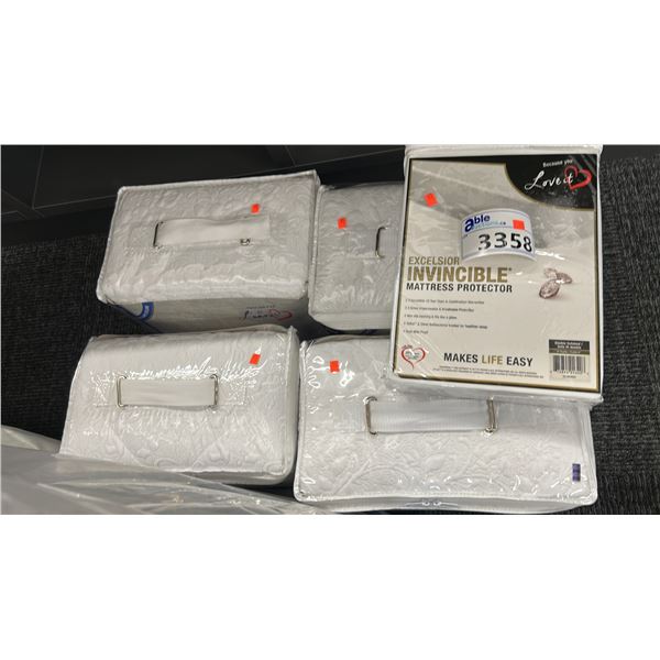 4 X EXCELSIOR MATTRESS PROTECTORS AND TOPPERS PLUS 1 MATTRESS PROTECTOR. DOUBLE