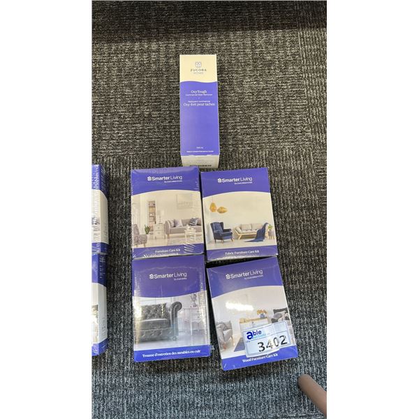 GROUP LOT OF SMARTER LIVING FURNITURE CARE PRODUCTS. WOOD FURNITURE CARE. LEATHER CARE. FABRIC.