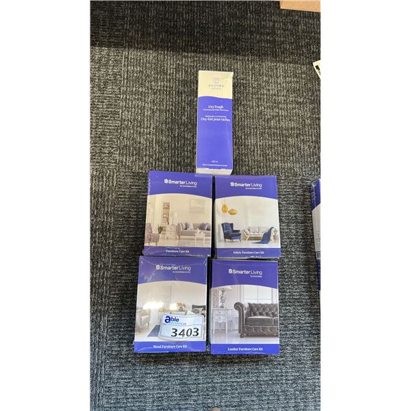 GROUP LOT OF SMARTER LIVING FURNITURE CARE PRODUCTS. WOOD FURNITURE CARE. LEATHER CARE. FABRIC.
