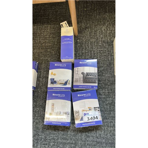 GROUP LOT OF SMARTER LIVING FURNITURE CARE PRODUCTS. WOOD FURNITURE CARE. LEATHER CARE. FABRIC.
