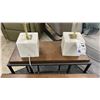 Image 3 : PAIR OF METAL FRAMED SIDE TABLES. W/ 2 MARBLE BASED TABLE LAMPS.