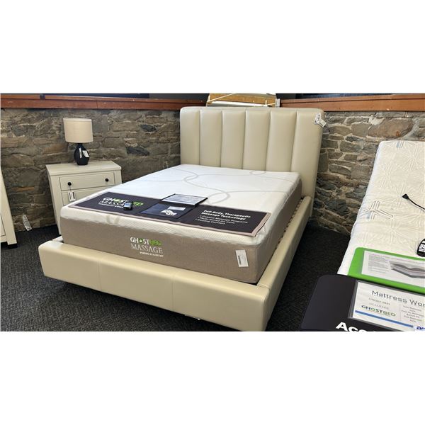 PALLISER QUEEN SIZE BED FRAME CREAM LEATHER. RETAIL $4,500. MATTRESS NOT INCLUDED.