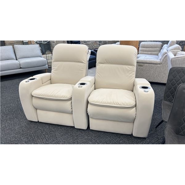 PALLISER VERTEX POWER DOUBLE RECLINER, CREAM LEATHER. LUMBAR SUPPORT. RETAIL $3,800.