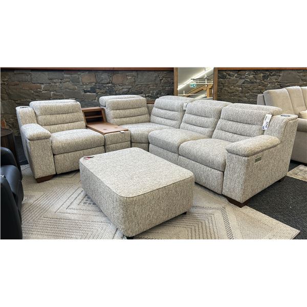 PALLISER SECTIONAL SOFA SET W/ OTTOMAN. DOUBLE RECLINING. CHARGING STATION. 9' X 8'6". RETAIL $15,00