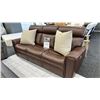 Image 1 : PALLISER ACACIA POWER RECLINING LEATHER SOFA. 88" WIDE. W/ CUSHIONS RETAIL $4,600.