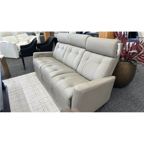 PALLISER WESTCOAST II SOFA GREY LEATHER, DOUBLE POWER RECLINING, 80" WIDE. RETAIL $5,800.