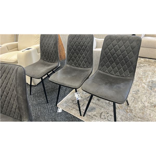 GROUP OF 3 CHARCOAL SUEDE CHAIRS.