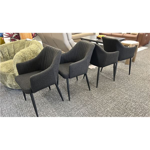 GROUP OF 4 CORCORAN BLACK WOOL CHAIRS, BLACK LEGS.