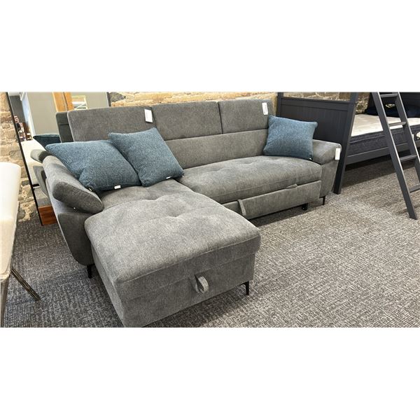 PRIMO INTERNATIONAL CORNER PULLOUT SLEEPER SOFA. W/ CUSHIONS, STORAGE UNIT