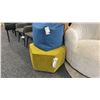 Image 1 : PALLISER HEXAGON OTTOMAN W/ DECORREST BLUE POUF CUSHION.
