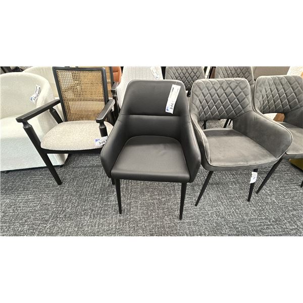 BLACK LEATHER SIDE CHAIR.