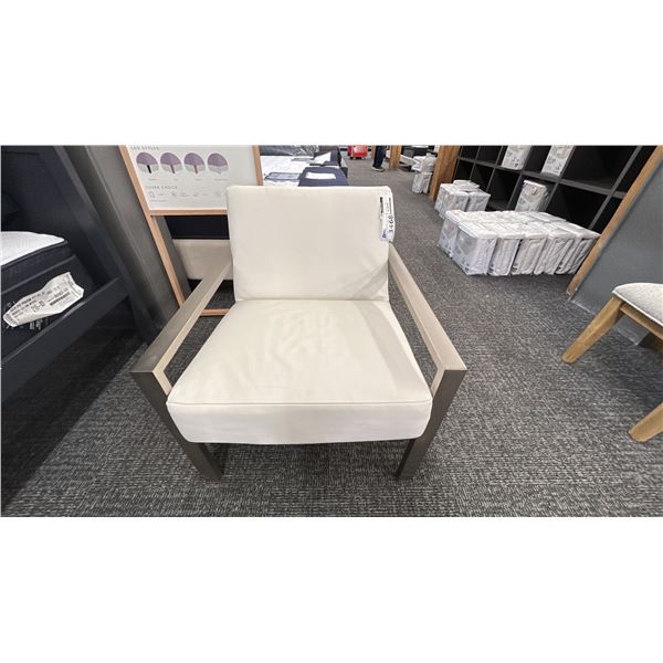 QUINN CHAIR, WHITE LEATHER, FROST METAL FRAME. RETAIL $2,600.