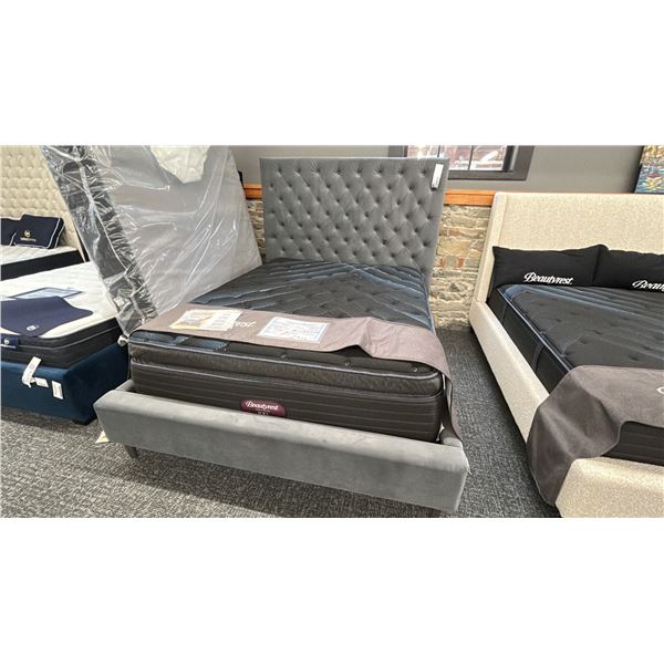 PALLISER VINYARD QUEEN SIZE MICROFIBRE BED FRAME. MATTRESS NOT INCLUDED. RETAIL $2,800.
