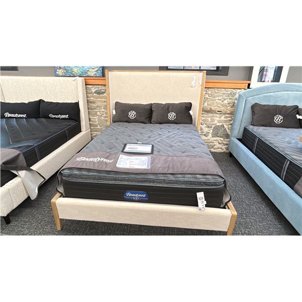 SUNPAN FURNITURE QUEEN BED NATURAL WOOD FRAME. EFFIE LINEN. MATTRESS NOT INCLUDED.