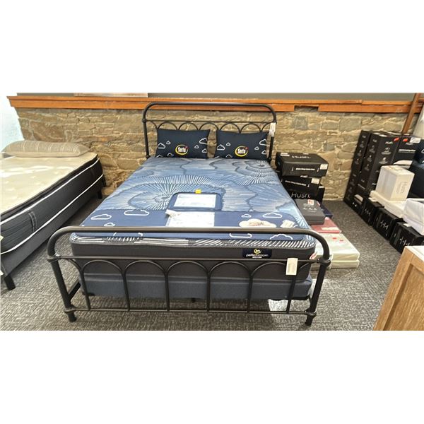 ASHLEY FURNITURE QUEEN SIZE BENT METAL BED FRAME. INCLUDES 5" BOX SPRING. MATTRESS NOT INCLIUDED.