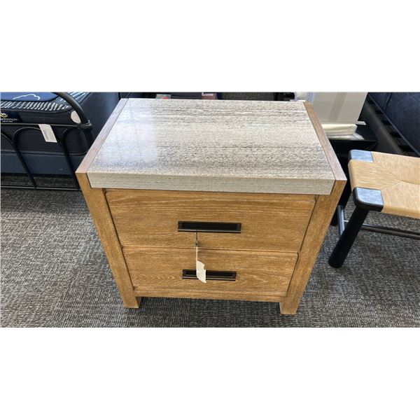 MAGNUSSEN FURNITURE 2 DRAWER NIGHTSTAND GRANITE TOP, 30" WIDE. POWER BAR & USB PLUGS
