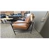 Image 2 : ASHLEY FURNITURE BROWN LEATHER PUCKMAN ACCENT CHAIR, BLACK METAL FRAME. RETAIL $1,500
