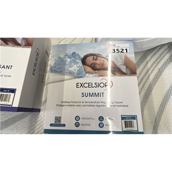 EXCELSIOR SUMMIT KING SIZE MATTRESS PROTECTOR AND TEMPERATURE REGULATING TOPPER.