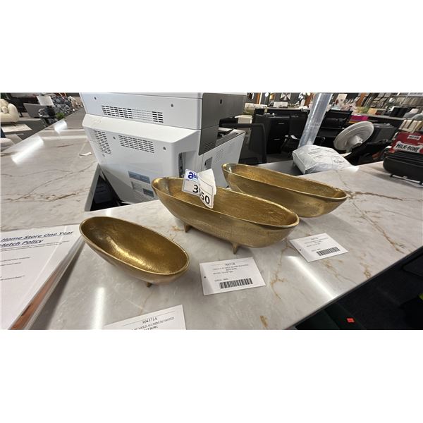 GROUP OF 3 TALLUA GOLD ALUMINUM BOAT BOWLS
