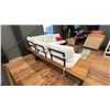 Image 2 : CUSHIONED PATIO SET 8'8" X 8'8". ALUMINUM FRAMED TEAK WOOD 3' X 3' TABLE. W/ CUSHIONS