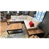 Image 3 : CUSHIONED PATIO SET 8'8" X 8'8". ALUMINUM FRAMED TEAK WOOD 3' X 3' TABLE. W/ CUSHIONS