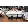 Image 1 : 72" X 37" NAPA PATIO DINING SET, WEATHER PROOF WHITE & NAVY. 6 CHAIRS. RETAIL $4,300