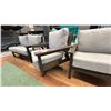 Image 2 : SET OF 3 C.R. PLASTICS PATIO CHAIRS. DARK BROWN WEATHER PROOF FRAME, GREY FABRIC.
