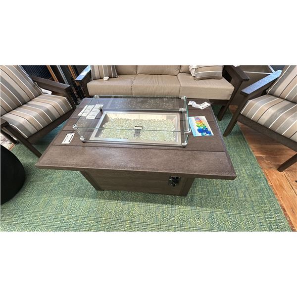 48" LONG OUTDOOR FIRETABLE, PROPANE W/GAS KIT. CHOCOLATE COLOUR. RETAIL $3,800