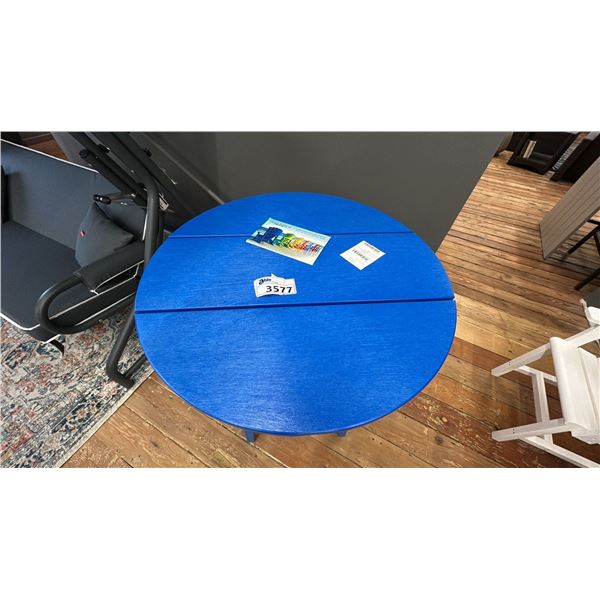 32" ROUND TALL BLUE PATIO TABLE. C.R. PLASTICS.