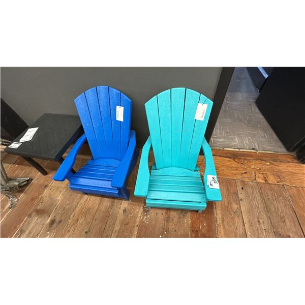 PAIR OF KIDS ADIRONDACK STYLE CHAIRS. BLUE & TURQUOIS.