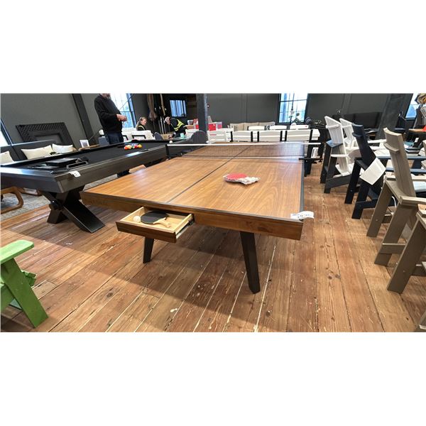 PLANK & HIDE CO. DELUXE PING PONG TABLE. WOOD VENEER TOP. W/ NET AND ACCESSORIES. RETAIL $5,000