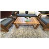 Image 3 : FIG & CHERRY 5 PIECE PATIO SET. 80" WIDE SOFA, 2 SIDE CHAIRS, 48" TEAK COFFEE TABLE,