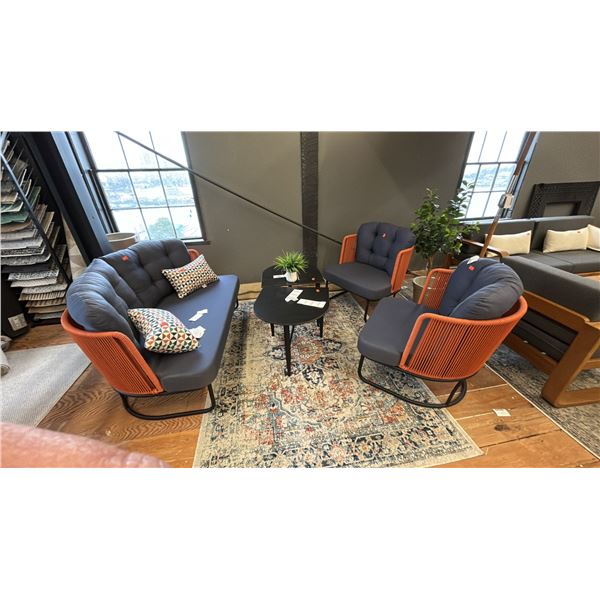 FIG & CHERRY PATIO 4 PIECE PATIO SET. SARASOTA SERIES. 60" LOVESEAT, 2 CUSHIONED SIDE CHAIRS,