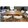 Image 1 : FIG & CHERRY PATIO DINING SET. 6 FORMO CUSHIONED CHAIRS. 80" X 38" TABLE. TEAK FINISH WOOD.