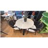 Image 1 : FIG & CHERRY 2 SEAT PATIO TABLE SET 32" ROUND TABLE ALUMINUM FRAME, MARBLE TOP. 2 CUSHIONED