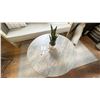 Image 1 : FIG & CHERRY, CANNON COFFEE TABLE, 35" DIAMETER. ALUMINUM WOODGRAIN BASE. W/ ARTIFICIAL PLANT.