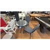 Image 1 : ASHLEY FURNITURE, 2 SEAT PATIO TABLE, 26" DIAMETER GLASS TOP, WOVEN CHAIR.