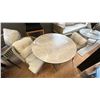 Image 1 : FIG & CHERRY 3 PIECE PATIO TABLE SET. 31" DIAMETER TABLE ALUMINUM BASE, ALUMINUM FRAMED CUSHION