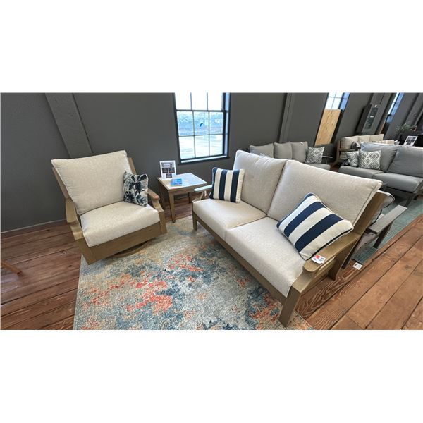 ASHLEY FURNITURE, RAINIER RANCH SERIES, 3 PIECE PATIO SET, 60" LOVESEAT, SWIVEL ROCKER